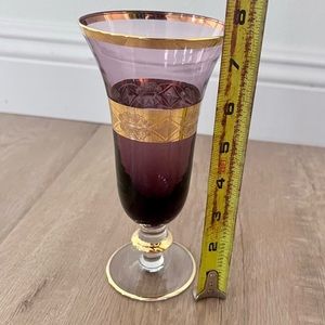 Interglass Italian Glass Amethyst Crystal Champagne Flute 24K Trim - 7 1/2" Tall